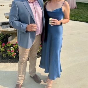 Hello Molly Womens Blue Satin Midi Dress, Size L